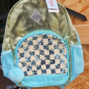 Cat & Jack Sequin Checkered Backpack - Green and Blue